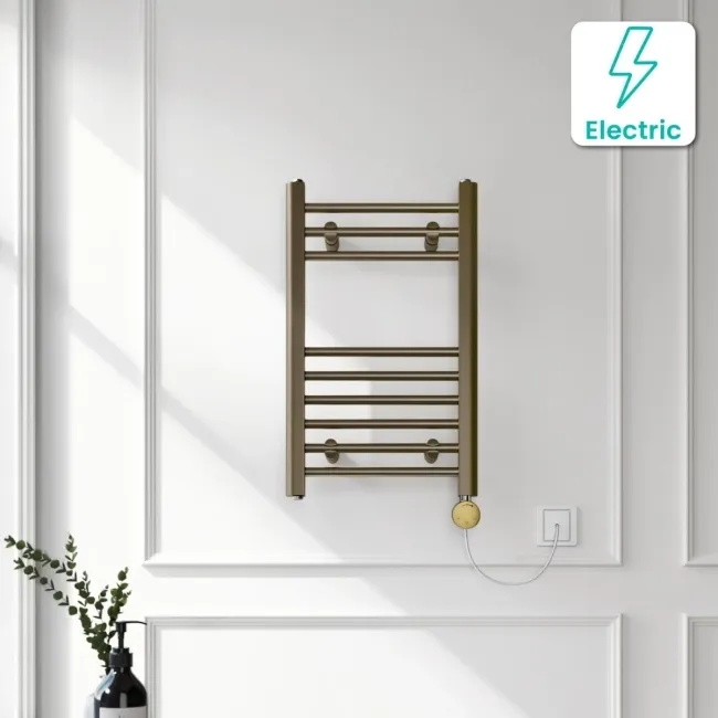 Barcelona Electric Antique Gold Straight Heated Towel Rail 650x400mm