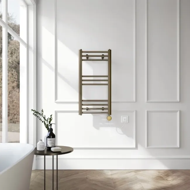 Barcelona Electric Antique Gold Straight Heated Towel Rail 800x400mm