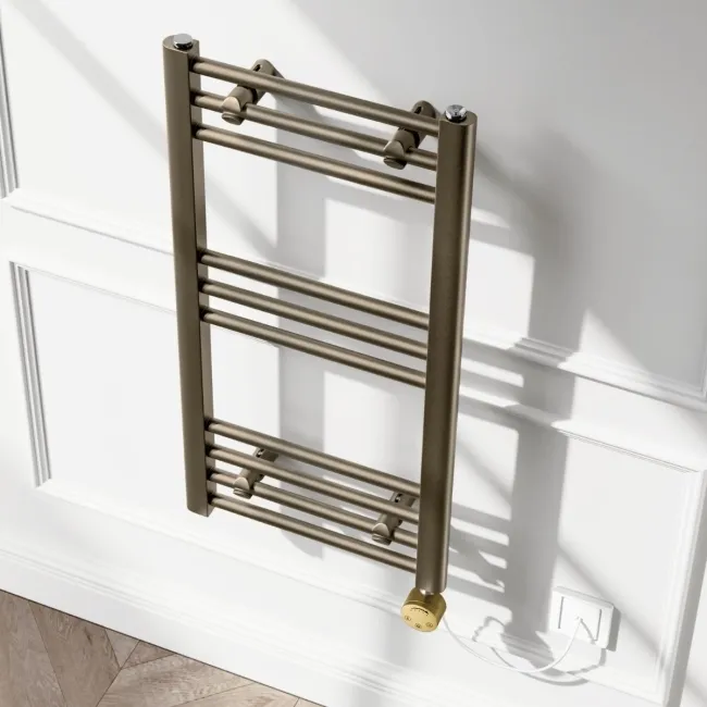 Barcelona Electric Antique Gold Straight Heated Towel Rail 800x400mm