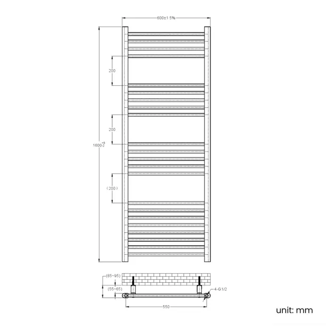 Barcelona Electric Antique Gold Straight Heated Towel Rail 1600x600mm