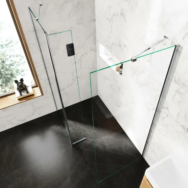 Copenhagen Easy Clean 8mm Walk In Shower Enclosure 800mm & 700mm Glass with Pivotal Return Panel