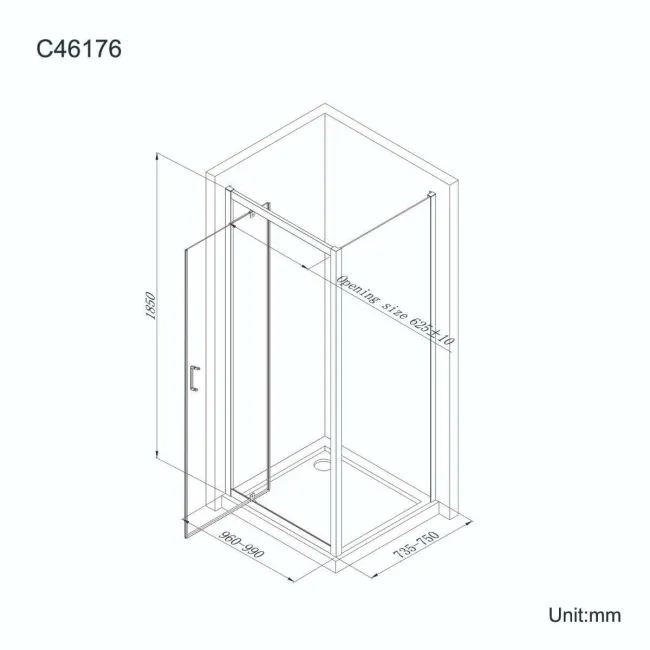 London 6mm Pivot Shower Enclosure 1000x760mm