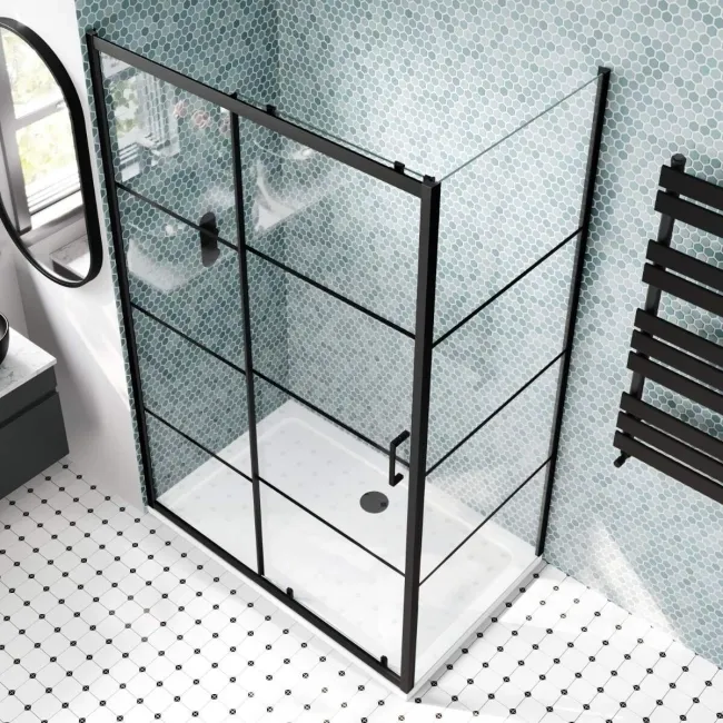 London Matt Black Grid 6mm Sliding Shower Enclosure 1200x700mm