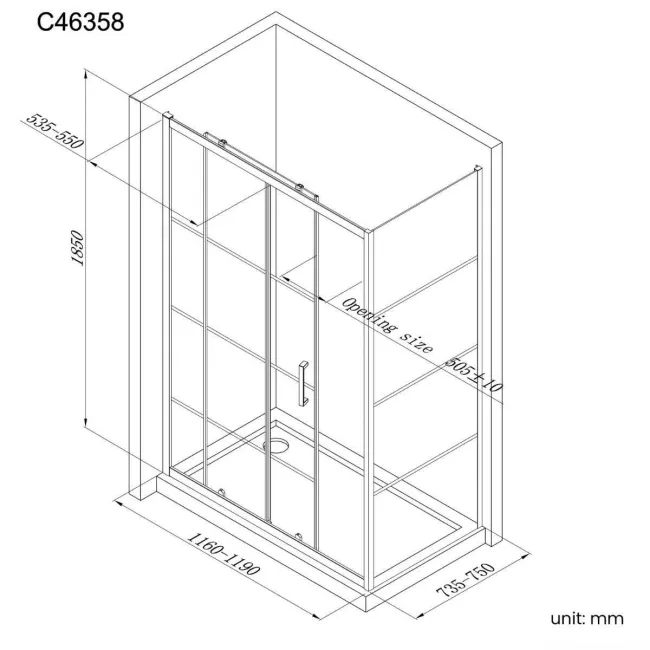 London Matt Black Grid 6mm Sliding Shower Enclosure 1200x760mm