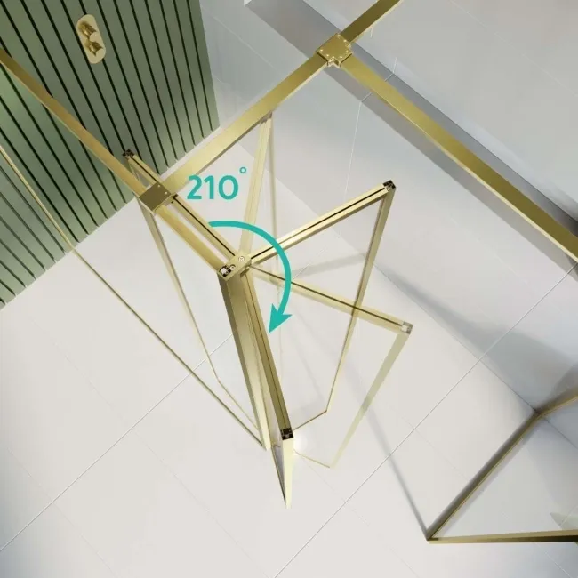 Munich Brushed Brass Framed 8mm Walk In Shower Enclosure 1400mm & 800mm Glass with Return Panel