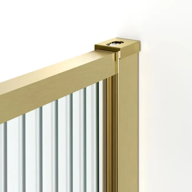 Munich Fluted Effect Brushed Brass 8mm Wet Room Shower Glass 1400mm & 250mm Pivotal Return Panel