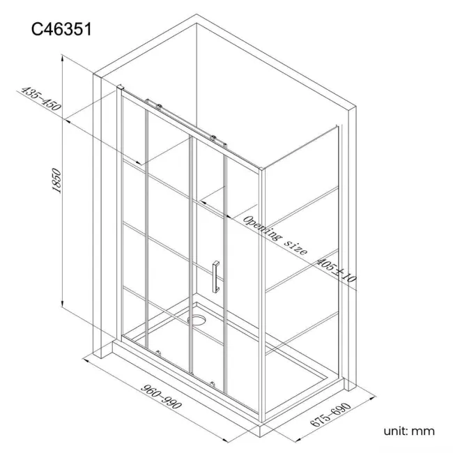 London Matt Black Grid 6mm Sliding Shower Enclosure 1000x700mm