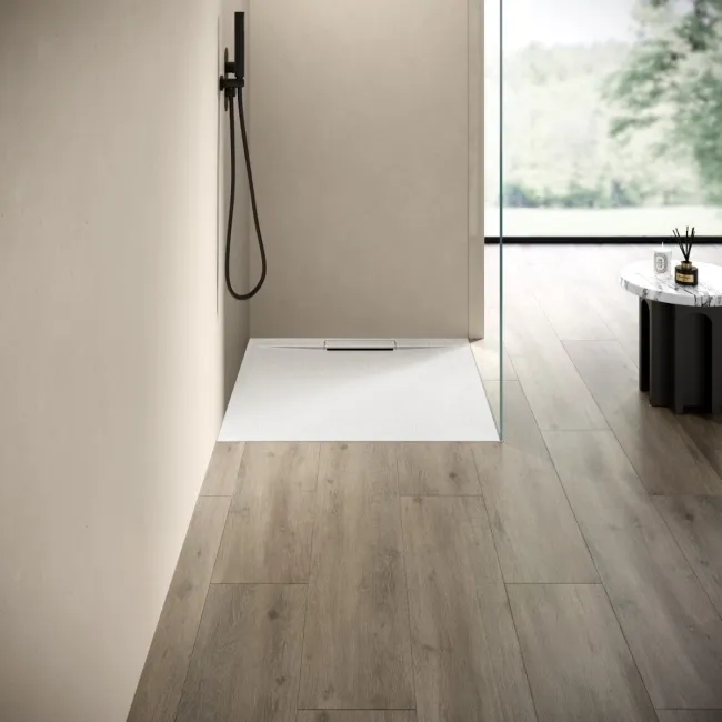 Tokyo Square Matt White Slate Texture Stone Shower Tray 800x800mm