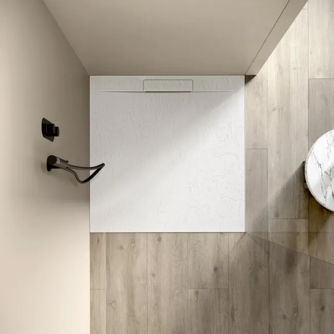 Tokyo Square Matt White Slate Texture Stone Shower Tray 800x800mm