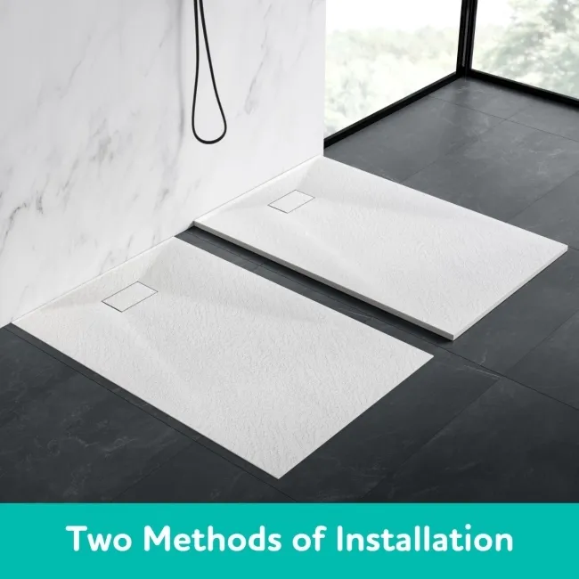 Berlin Rectangular Matt White Slate Effect SMC Composite Shower Tray 1700x900mm