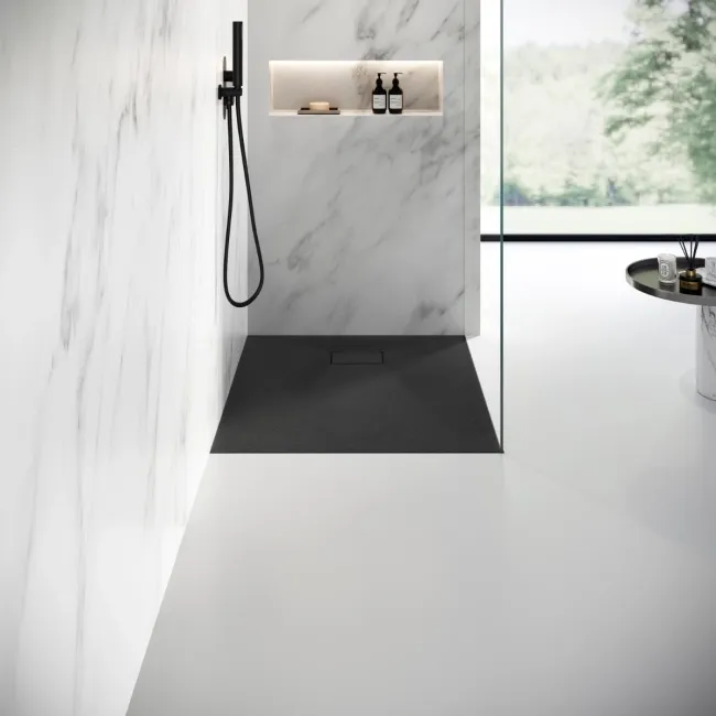 Berlin Rectangular Matt Black Slate Effect SMC Composite Shower Tray 1100x800mm