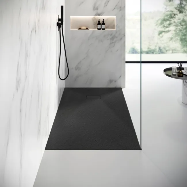 Berlin Rectangular Matt Black Slate Effect SMC Composite Shower Tray 1600x800mm
