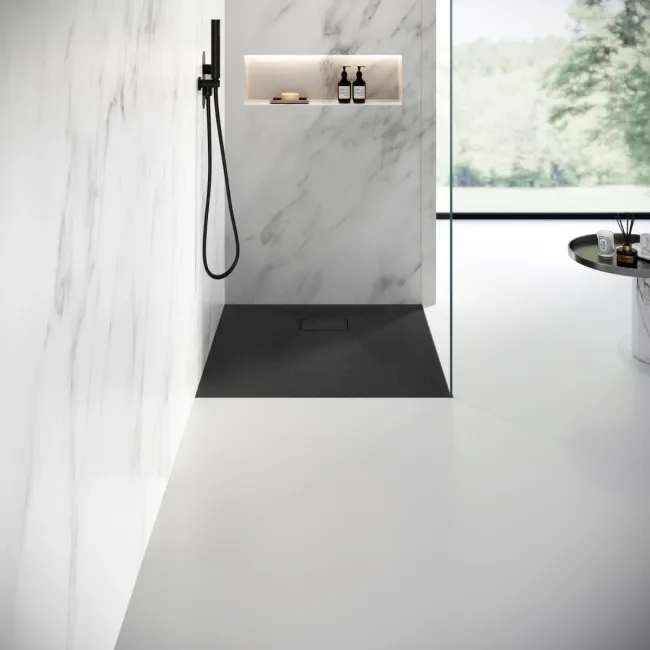 Berlin Square Matt Black Slate Effect SMC Composite Shower Tray 900x900mm