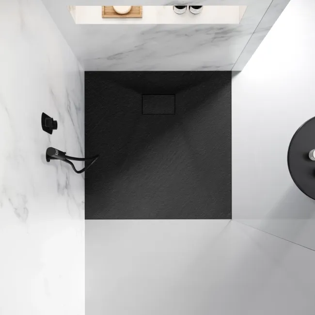 Berlin Square Matt Black Slate Effect SMC Composite Shower Tray 900x900mm