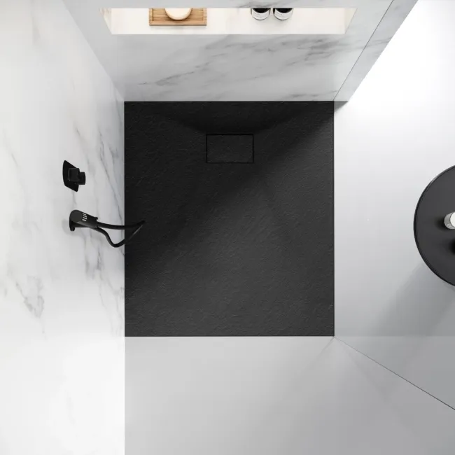 Berlin Rectangular Matt Black Slate Effect SMC Composite Shower Tray 1100x900mm