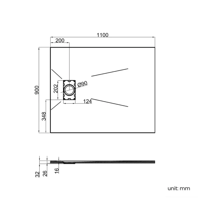 Berlin Rectangular Matt Black Slate Effect SMC Composite Shower Tray 1100x900mm