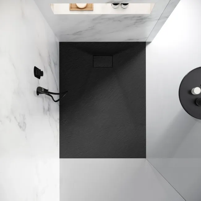 Berlin Rectangular Matt Black Slate Effect SMC Composite Shower Tray 1200x900mm