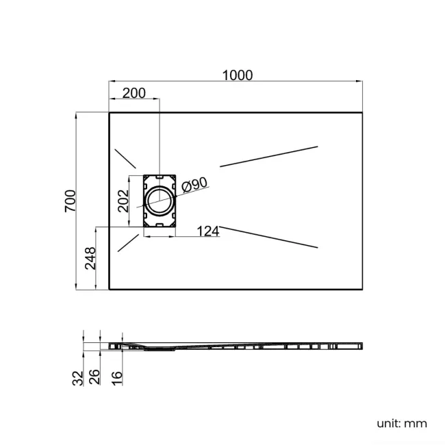 Berlin Rectangular Dark Grey Slate Effect SMC Composite Shower Tray 1000x700mm