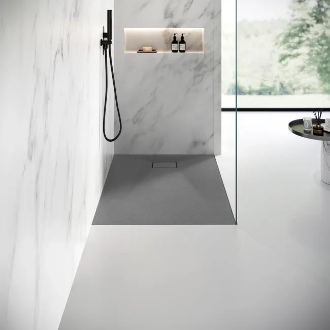 Berlin Rectangular Dark Grey Slate Effect SMC Composite Shower Tray 1200x700mm