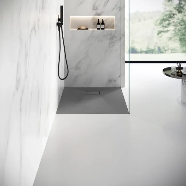 Berlin Square Dark Grey Slate Effect SMC Composite Shower Tray 800x800mm