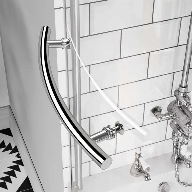 P Shaped 1600 Shower Bath with Front Panel & 6mm Easy Clean Screen with Rail - Left Handed