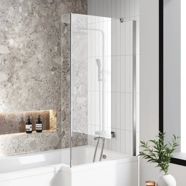 L Shaped 1700 Shower Bath with Front Panel & 4mm Fixed Screen - Right Handed