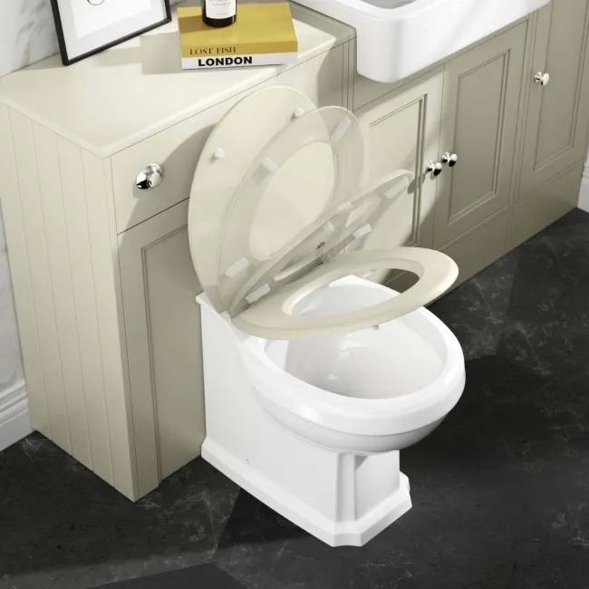 Hudson Traditional Back To Wall Toilet With Chalk White Wooden Seat