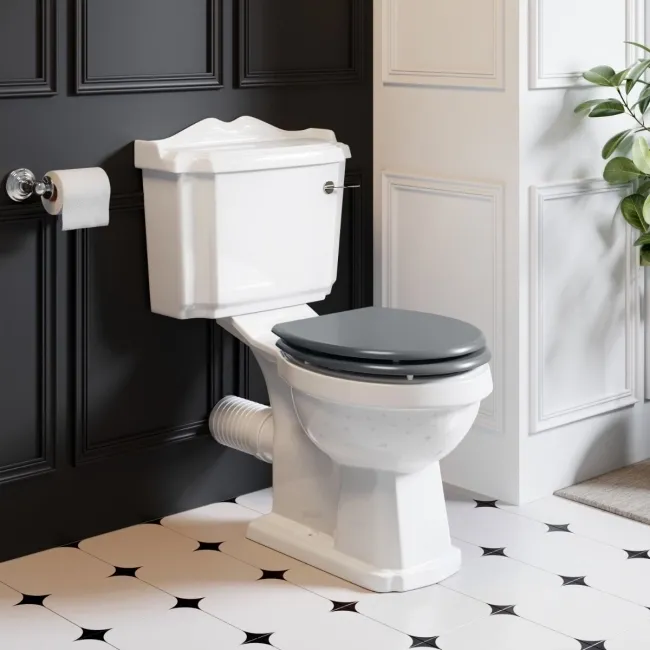 Lima Traditional Close Coupled Toilet With Dove Grey Wooden Seat
