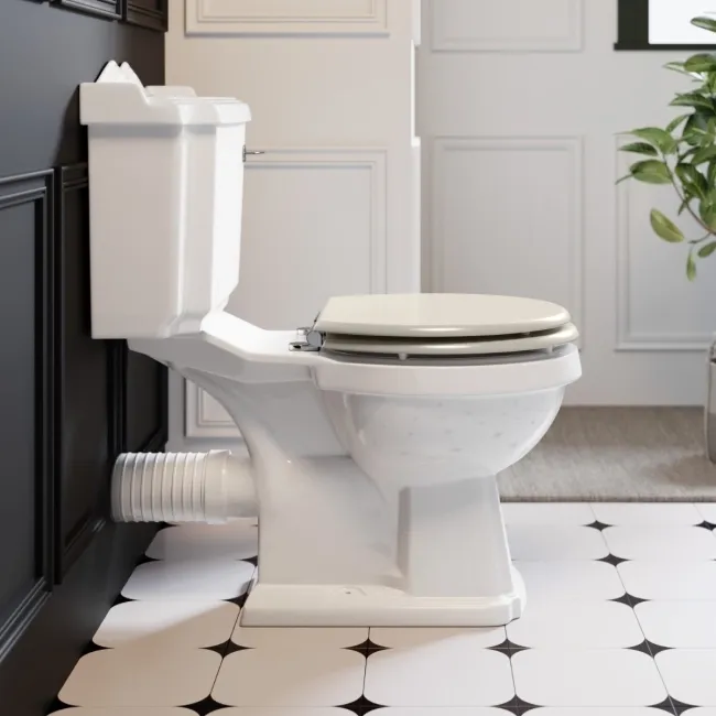 Lima Traditional Close Coupled Toilet With Chalk White Wooden Seat