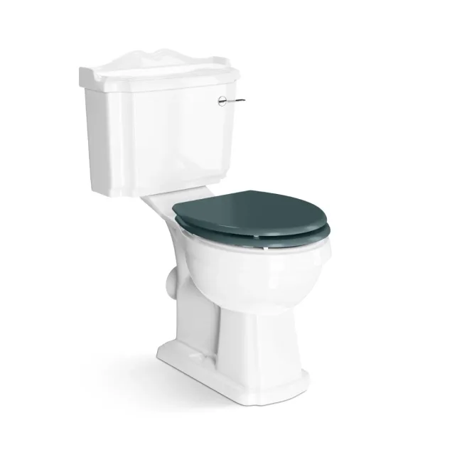 Lima Traditional Close Coupled Toilet With Midnight Green Wooden Seat