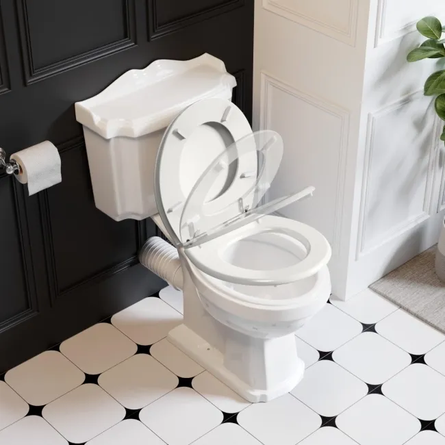 Lima Traditional Close Coupled Toilet With Cotton White Wooden Seat