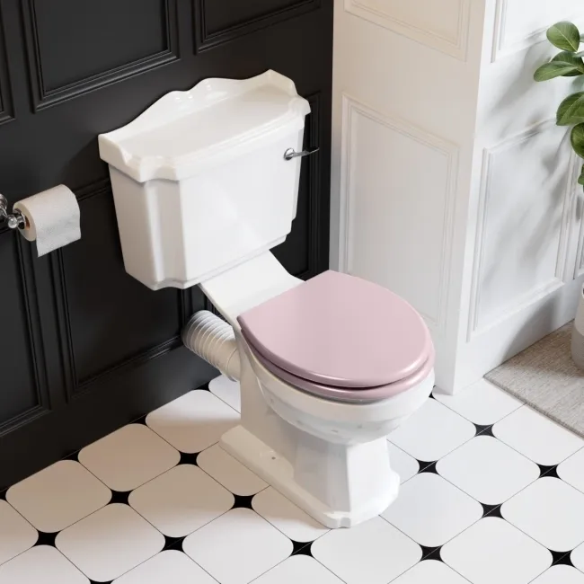 Lima Traditional Close Coupled Toilet With Cashmere Pink Wooden Seat