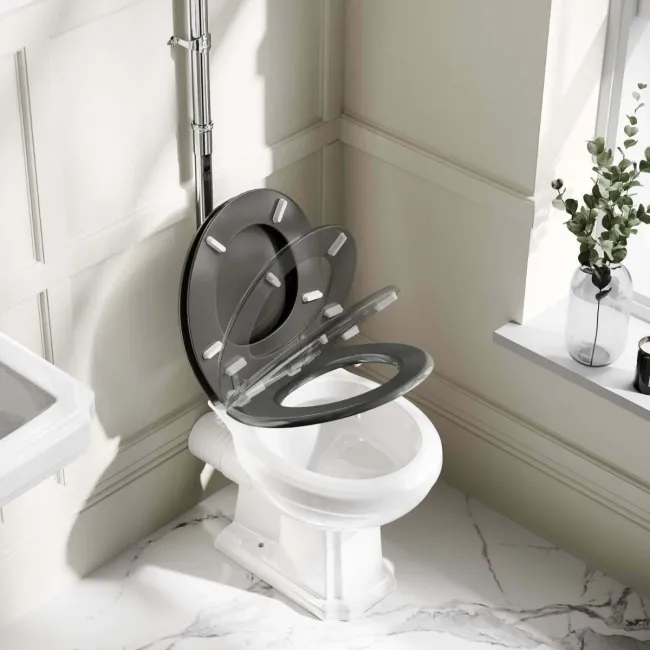 Hudson Traditional High-Level Toilet With Graphite Grey Seat & Pedestal Basin - Single Tap Hole
