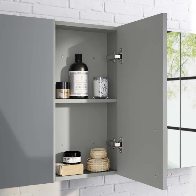 Harper Stone Grey Wall Hung Cabinet 600x300mm - Brushed Brass Accents