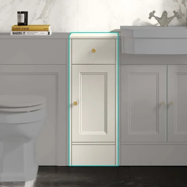 Monaco Chalk White Side Cabinet Unit 300mm - Brushed Brass Accents