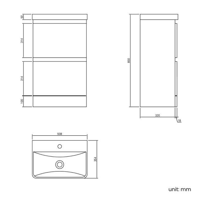 Corsica Storm Grey Slimline Basin Drawer Vanity 500mm