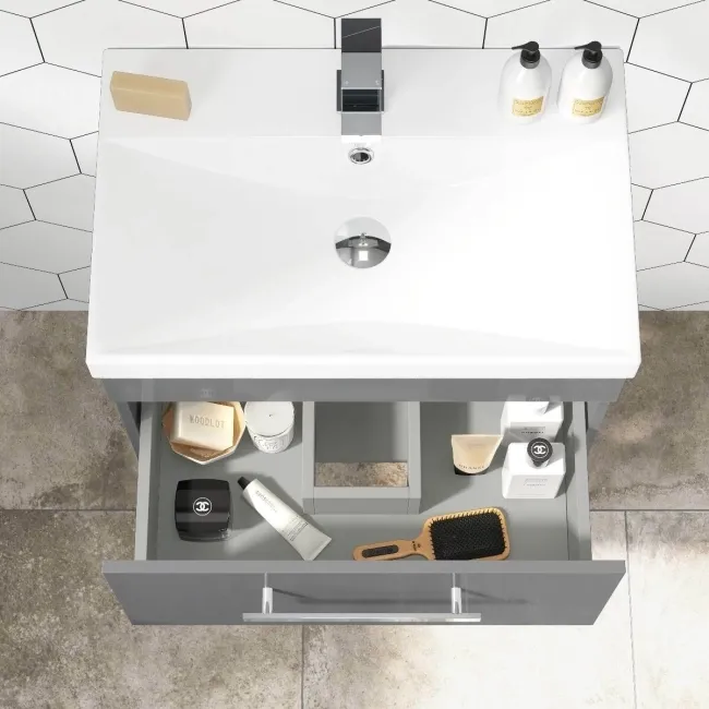 Avon Stone Grey Wall Hung Basin Drawer Vanity 600mm