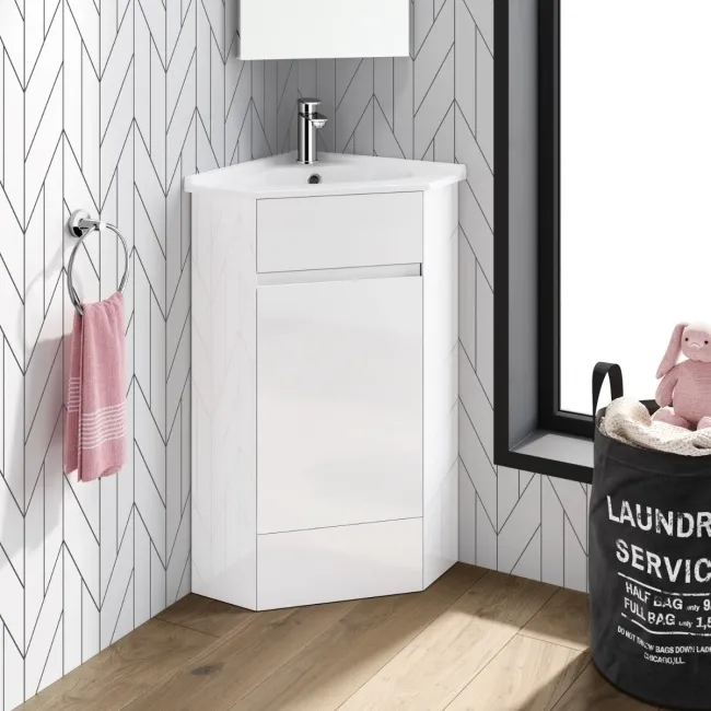 Trent Gloss White Corner Basin Vanity 400mm