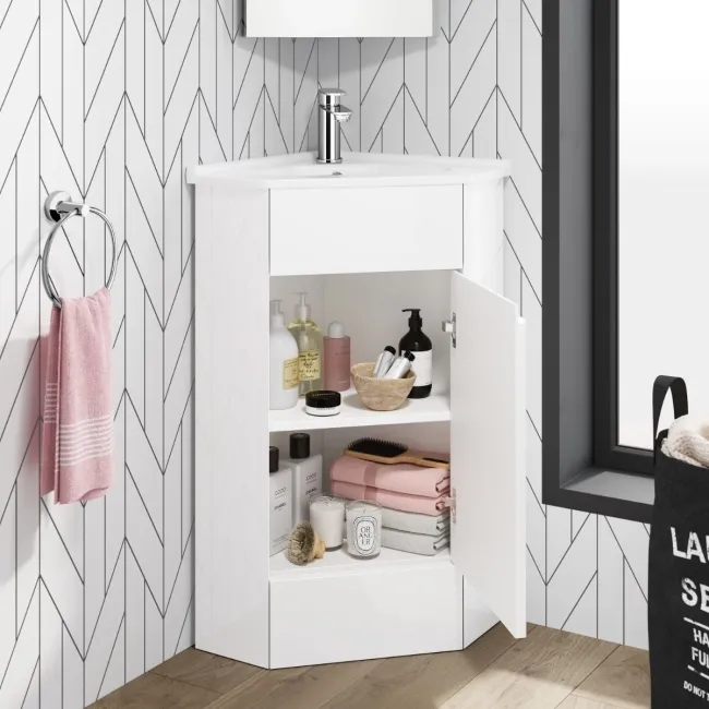 Trent Gloss White Corner Basin Vanity 400mm