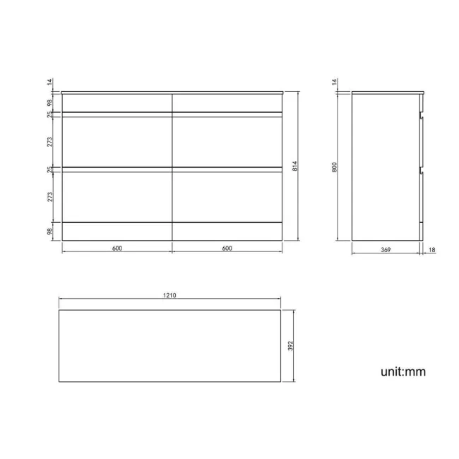 Trent Stone Grey Drawer with Marble Top 1200mm - Excludes Counter Top Basins