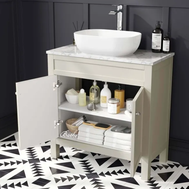 Bermuda Chalk White Cabinet with Marble Top 800mm - Excludes Counter Top Basin