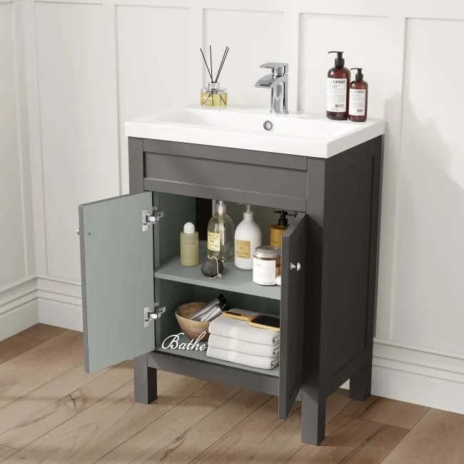 Bermuda Graphite Grey Basin Vanity Drawer and Back To Wall Toilet 1100mm (Excludes Pan & Cistern)
