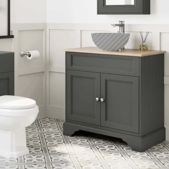 Lucia Graphite Grey Cabinet with Oak Effect Top 840mm - Excludes Counter Top Basin