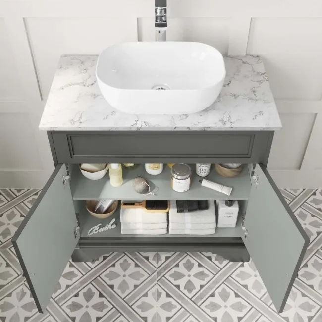 Lucia Graphite Grey Vanity with Marble Top & Curved Counter Top Basin 840mm