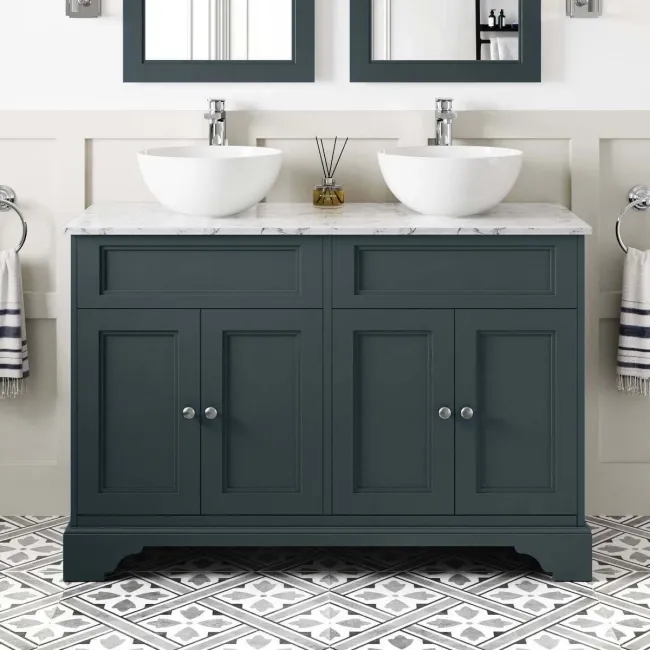 Lucia Inky Blue Double Vanity with Marble Top & Round Counter Top Basin 1200mm