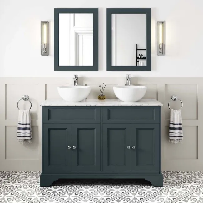 Lucia Inky Blue Double Vanity with Marble Top & Round Counter Top Basin 1200mm