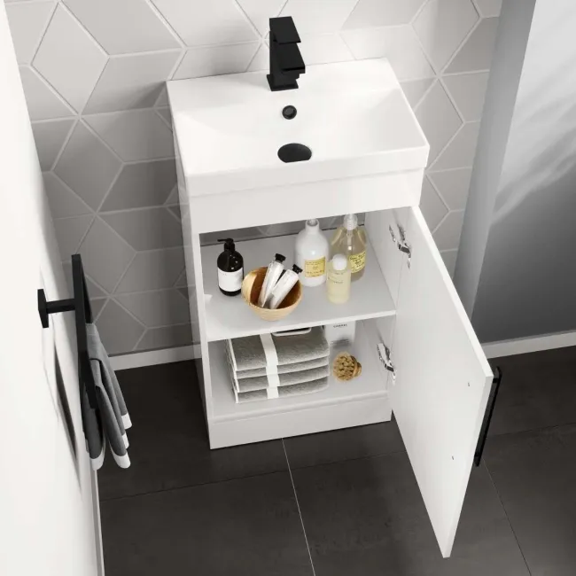 Avon Gloss White Basin Vanity 450mm - Black Accents