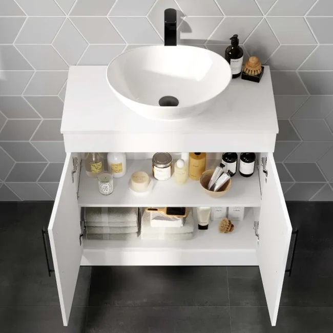 Avon Gloss White Vanity with Oval Counter Top Basin 800mm - Black Accents