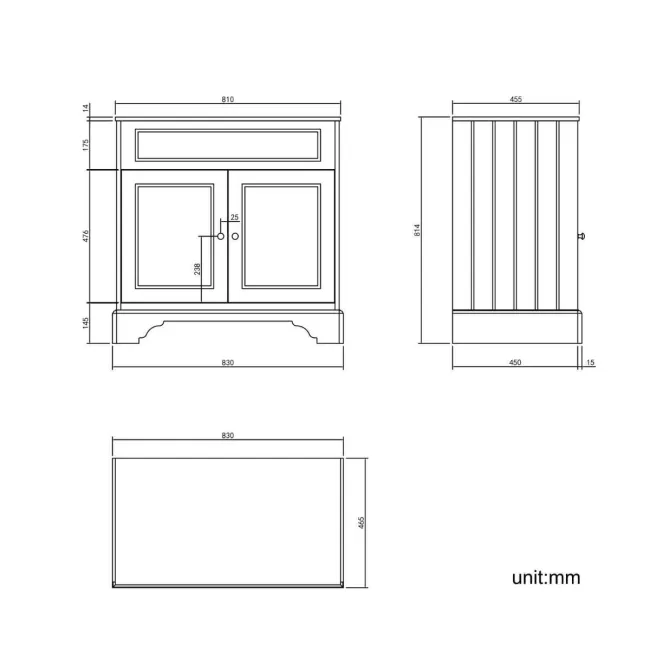 Lucia Chalk White Vanity with Marble Top & Curved Counter Top Basin 840mm - Brushed Brass Accents