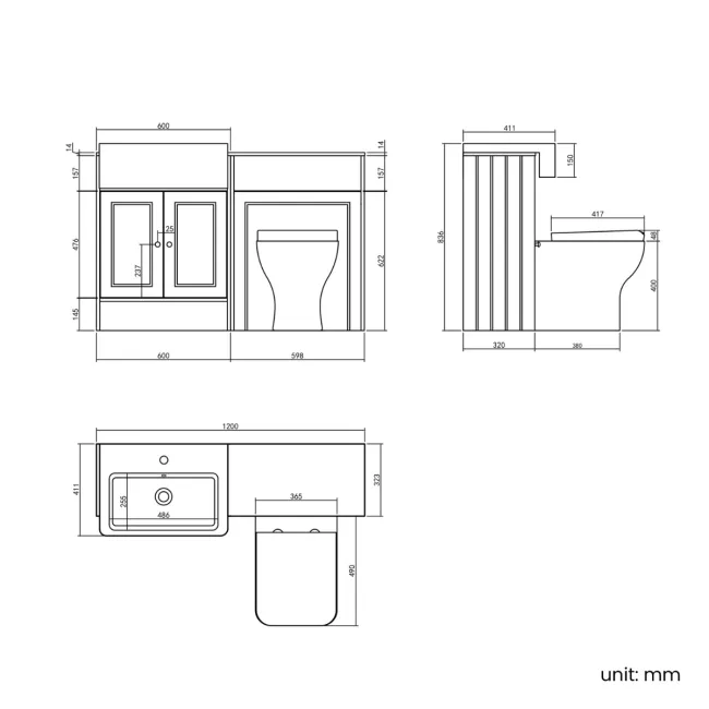 Monaco Dove Grey Combination Vanity Basin with Marble Top & Atlanta Toilet 1200mm - Brushed Brass Accents